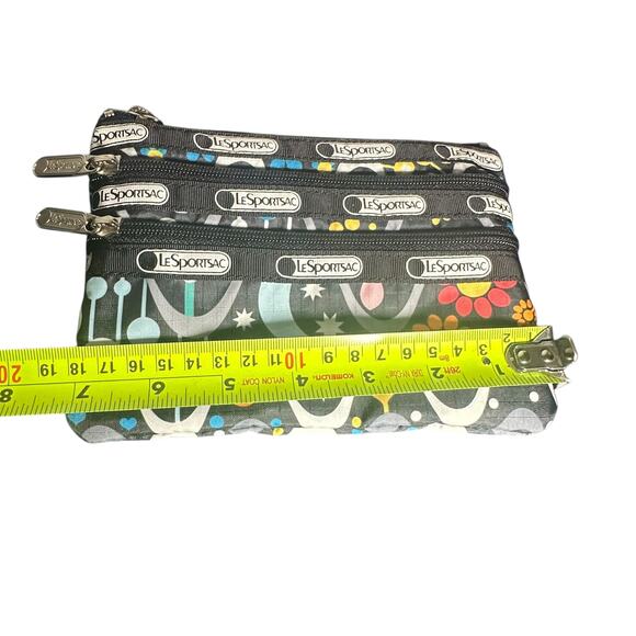 LeSportsac 3-Zip Pouch Retro Mod Print Moon Stars Flowers Travel Organizer - Picture 3 of 5